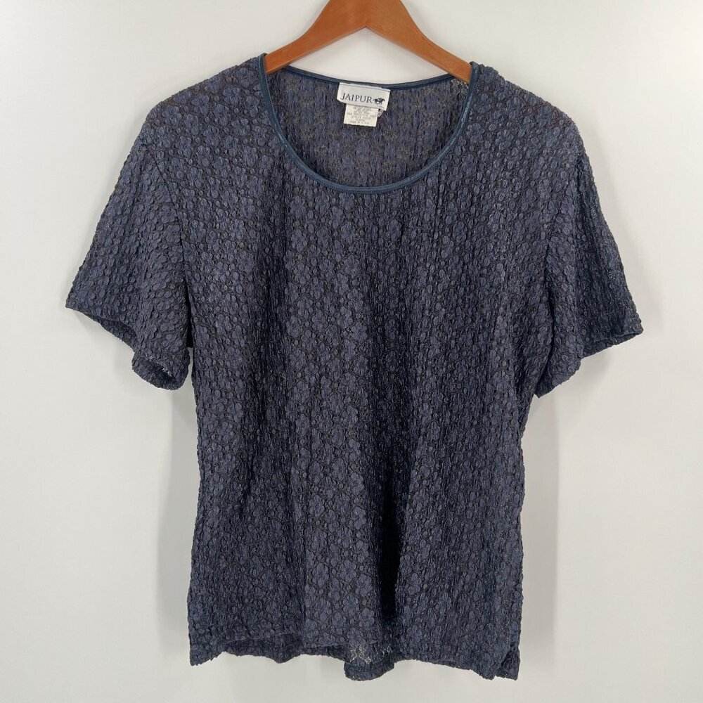 Jaipur‎ Women's XL BLue Textured T-Shirt Blouse 90s Grunge Knit Stretch USA